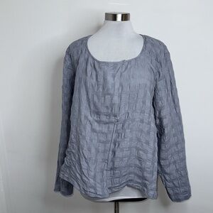 Poetry Women Linen Cotton Top Jacket Sz XL (UK 18) Blue Boxy Lagenlook Flawy